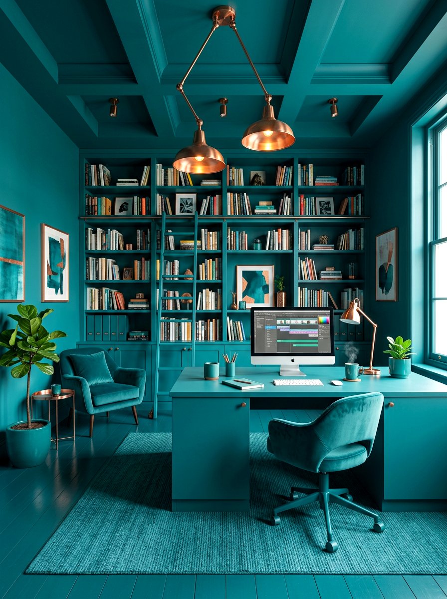 Teal Office - 30 color drenched office ideas