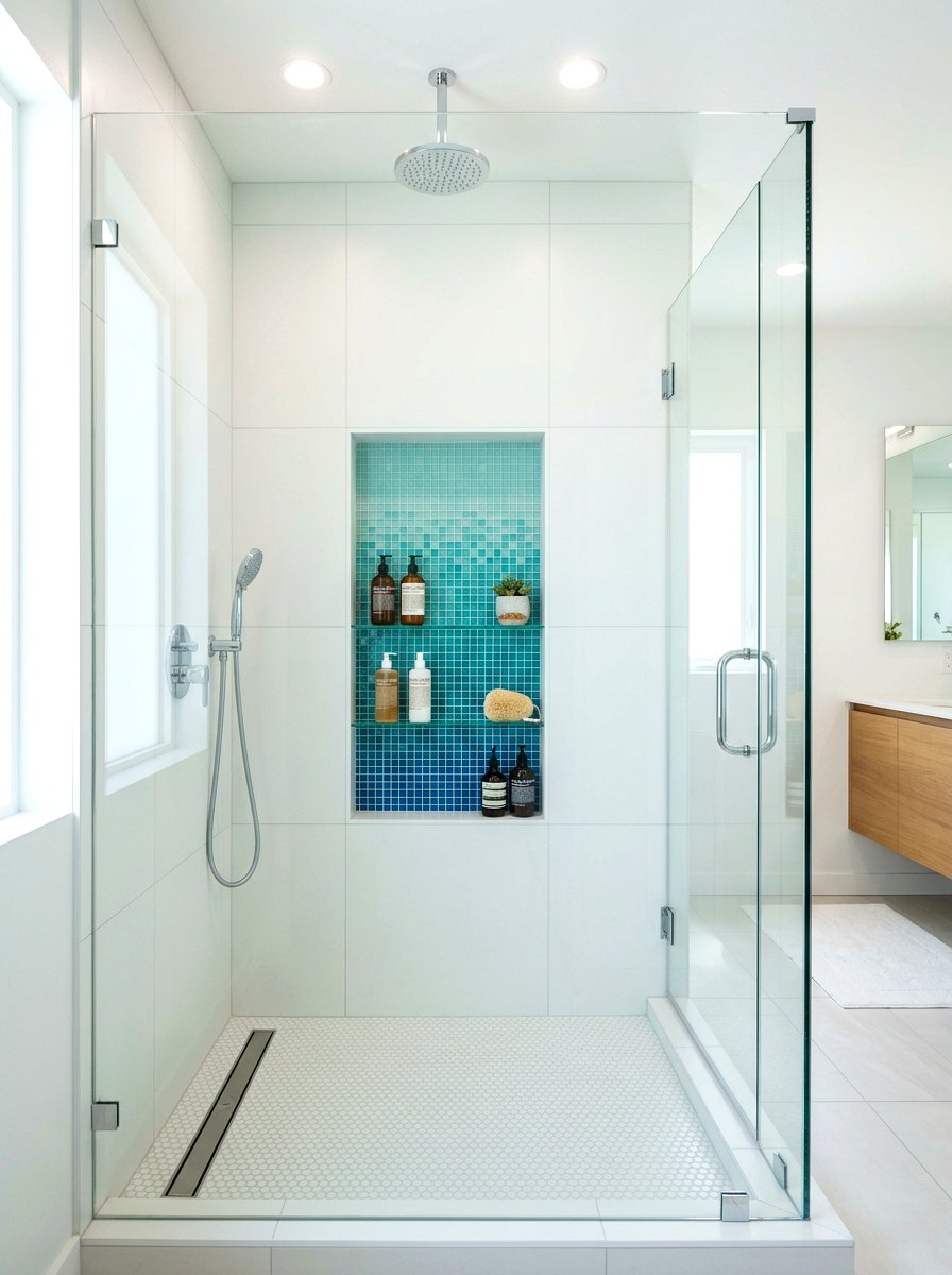 Teal Ombre Shower Niche - 30 bathroom accent tile ideas