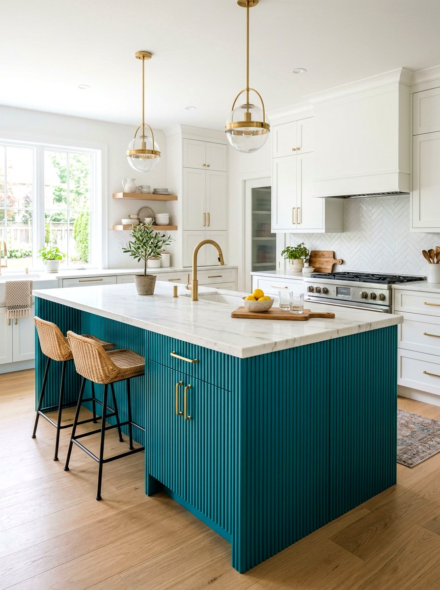Teal Painted Reeded Kitchen Island - 30 reeded wood kitchen island ideas