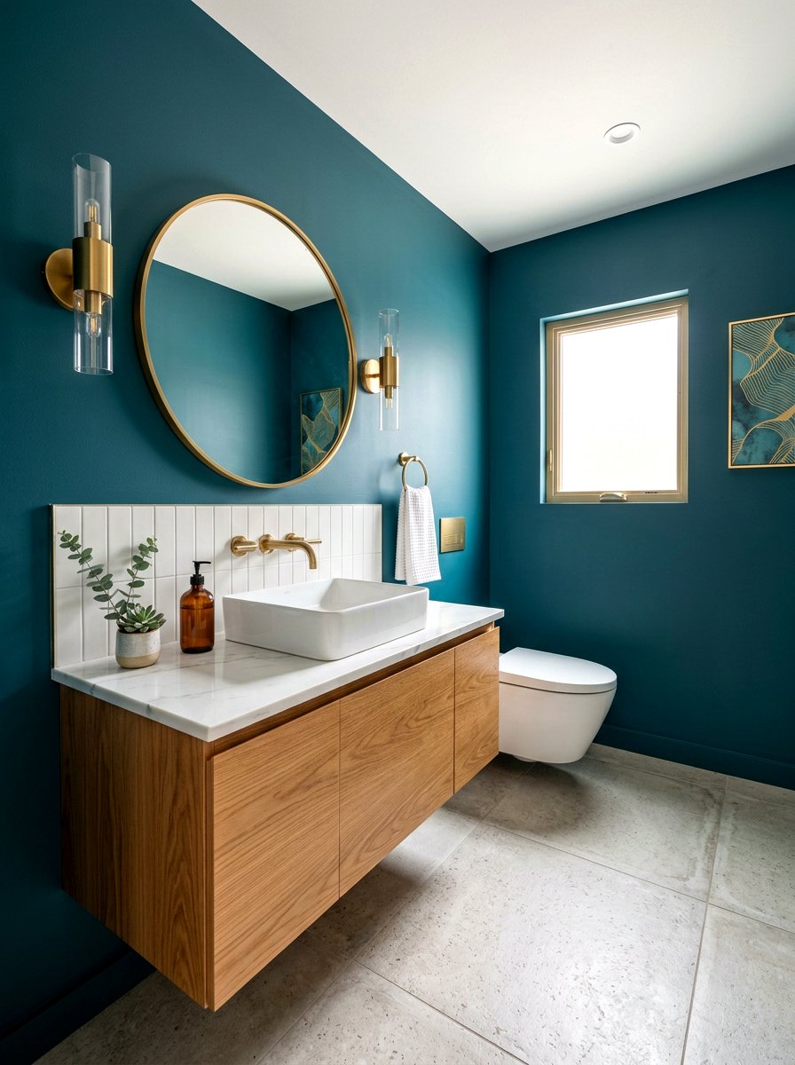 Teal Powder Room - 30 jewel box bath ideas