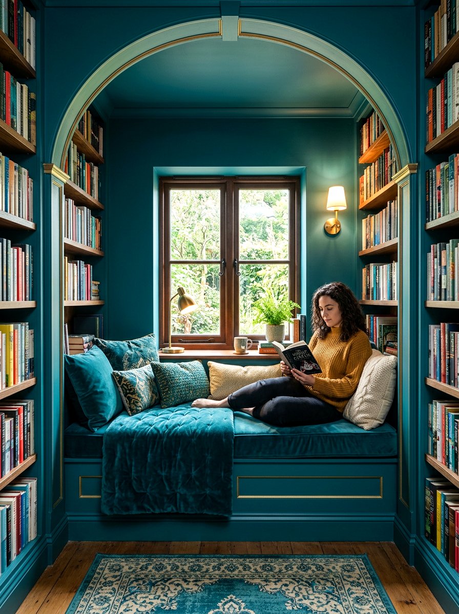 Teal Reading Nook - 30 fall color drench ideas
