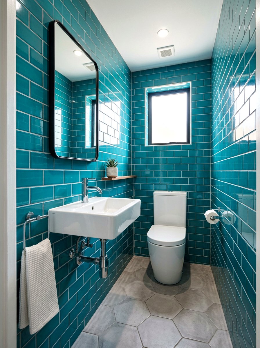 Teal Subway Tile - 30 deep teal powder room ideas