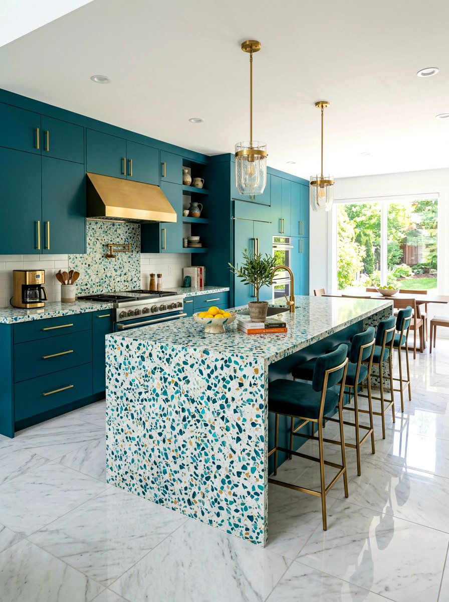 Teal Terrazzo Kitchen - 30 terrazzo kitchen ideas