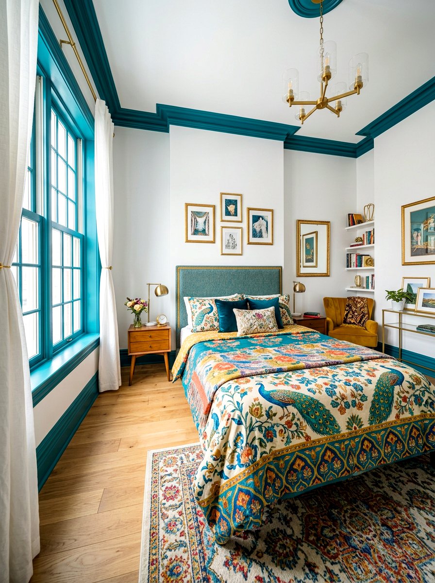 Teal Trim Bedroom - 30 painted trim bedroom ideas