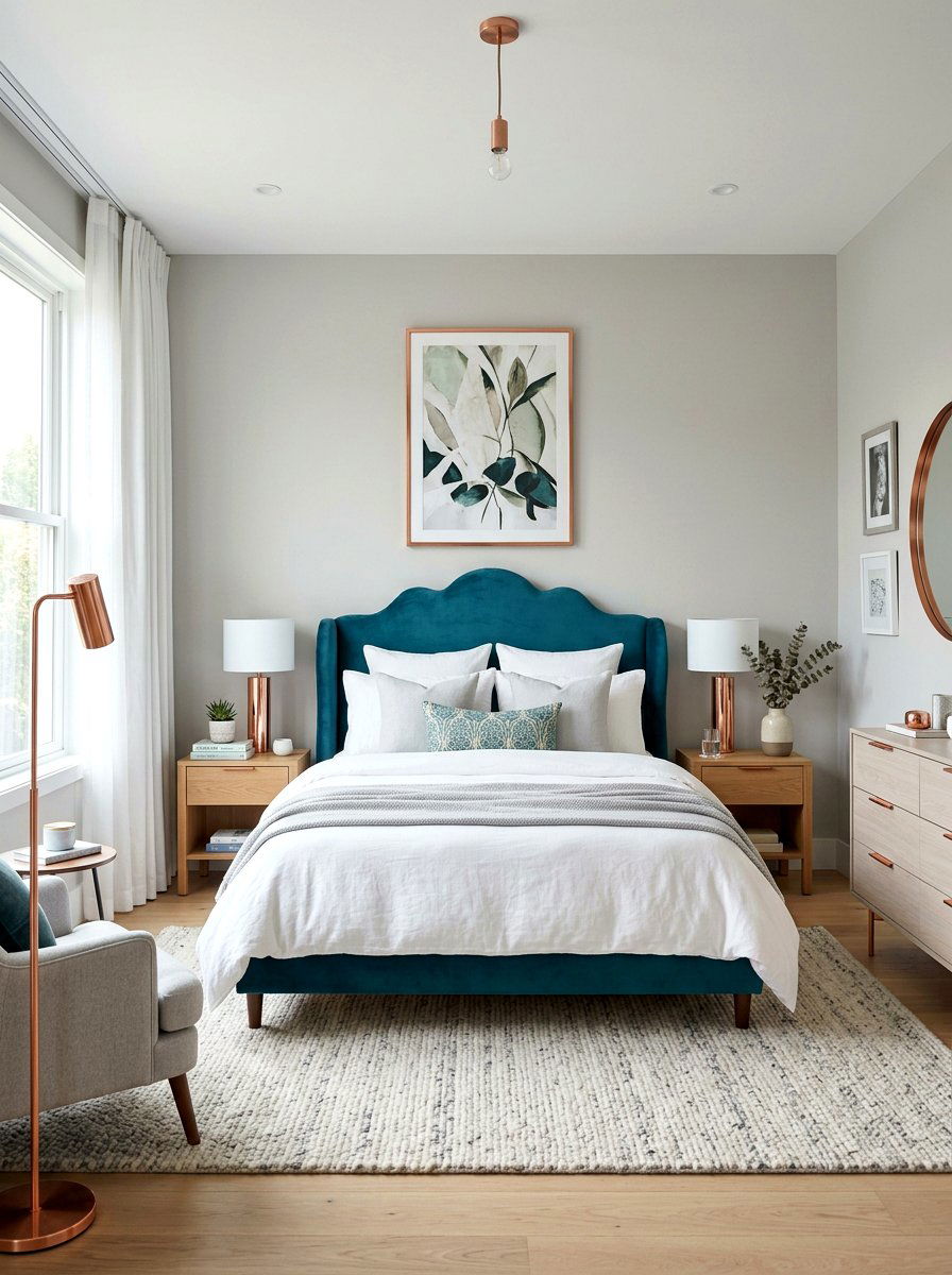 Teal Upholstered Scalloped Headboard - 30 scalloped headboard ideas