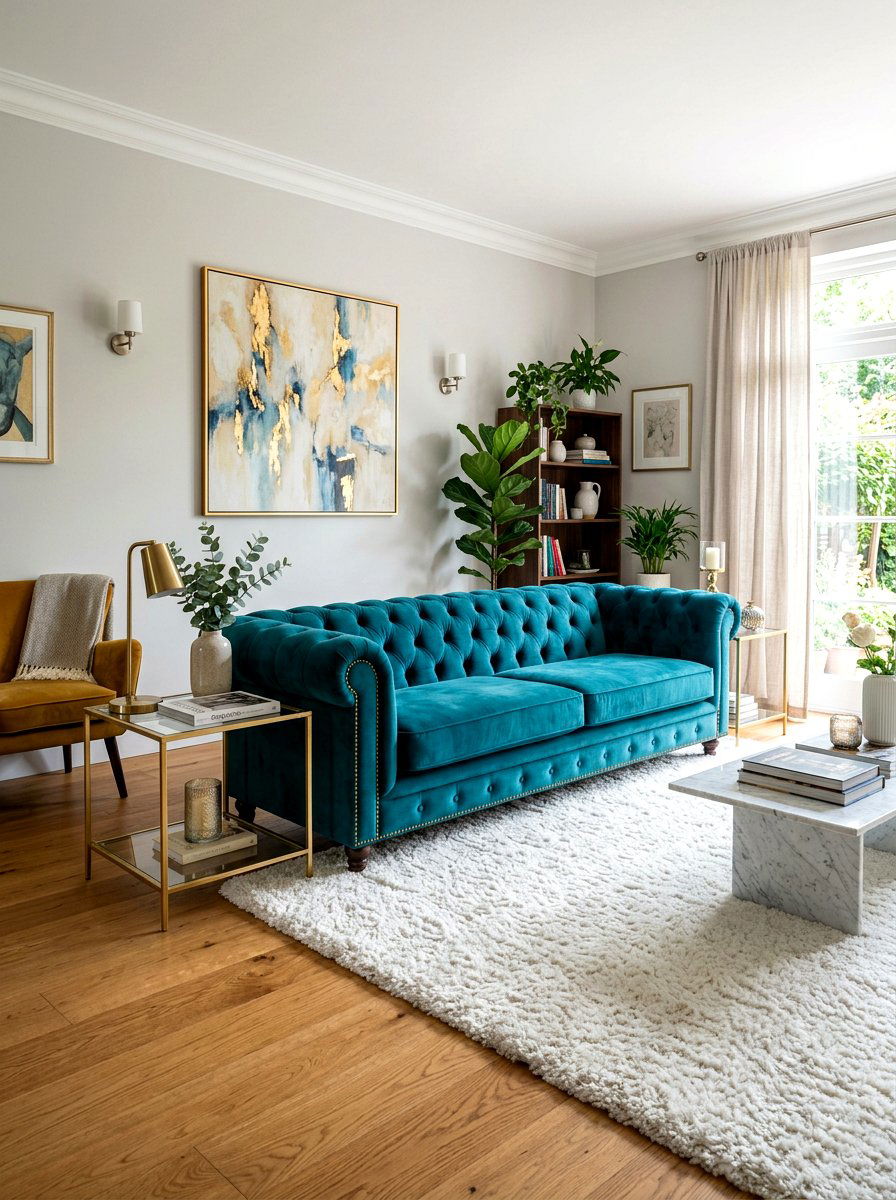Teal Velvet Sofa Living Room - 30 teal living room ideas
