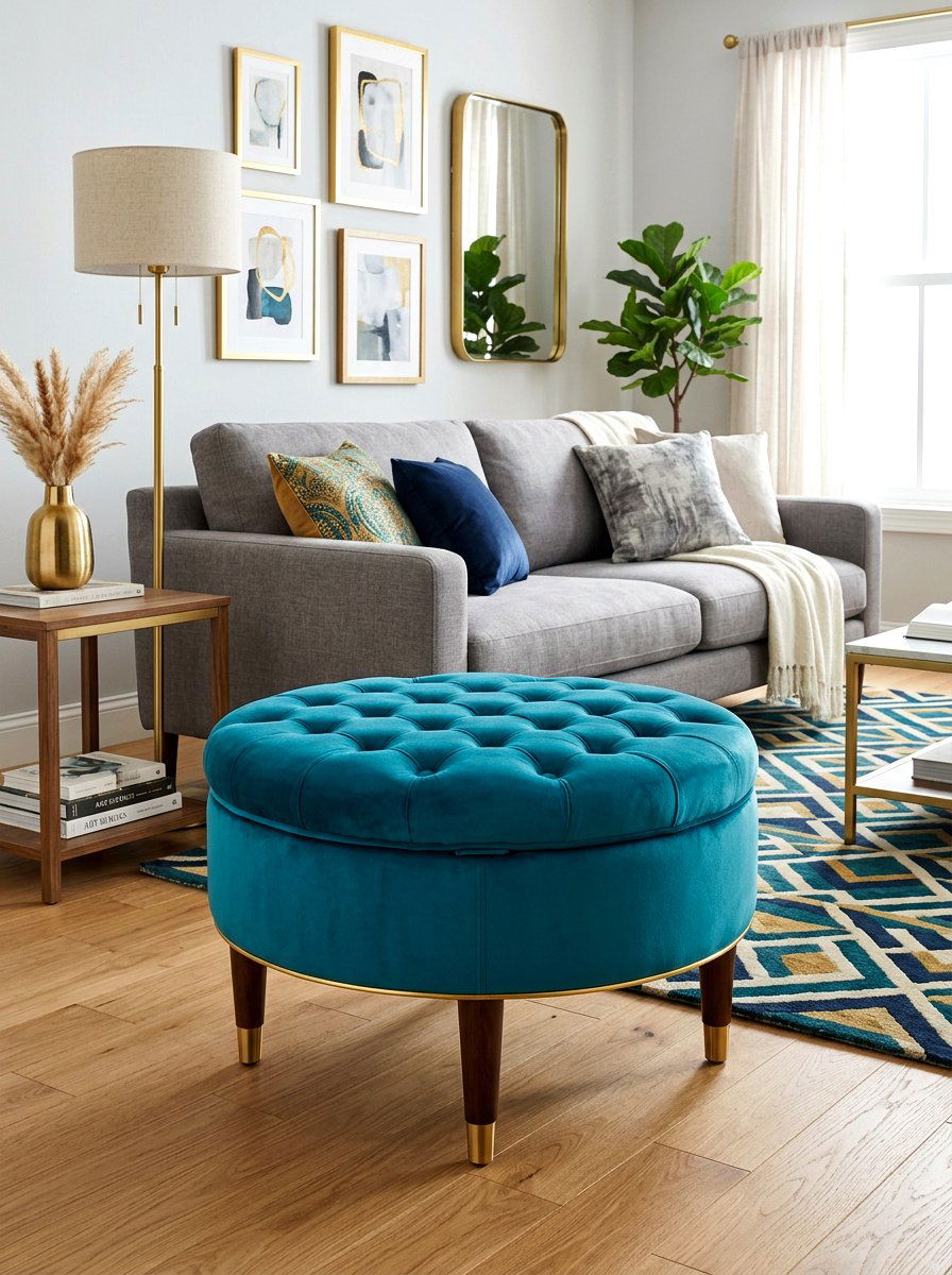 Teal Velvet Storage Ottoman - 30 hidden ottoman storage ideas