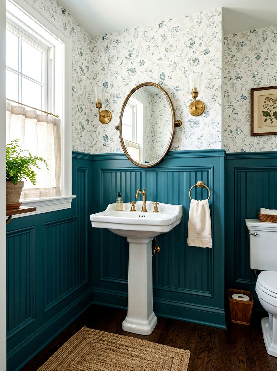 Teal Wainscoting Detail - 30 deep teal powder room ideas