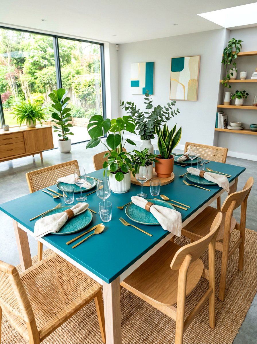Teal White Modern Table - 30 blue and white table decor ideas