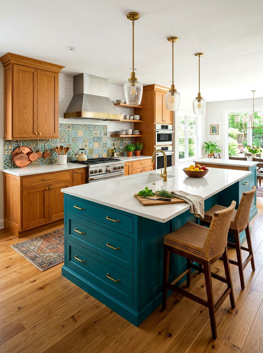 Teal and Honey Oak Kitchen - 30 stained and painted kitchen ideas