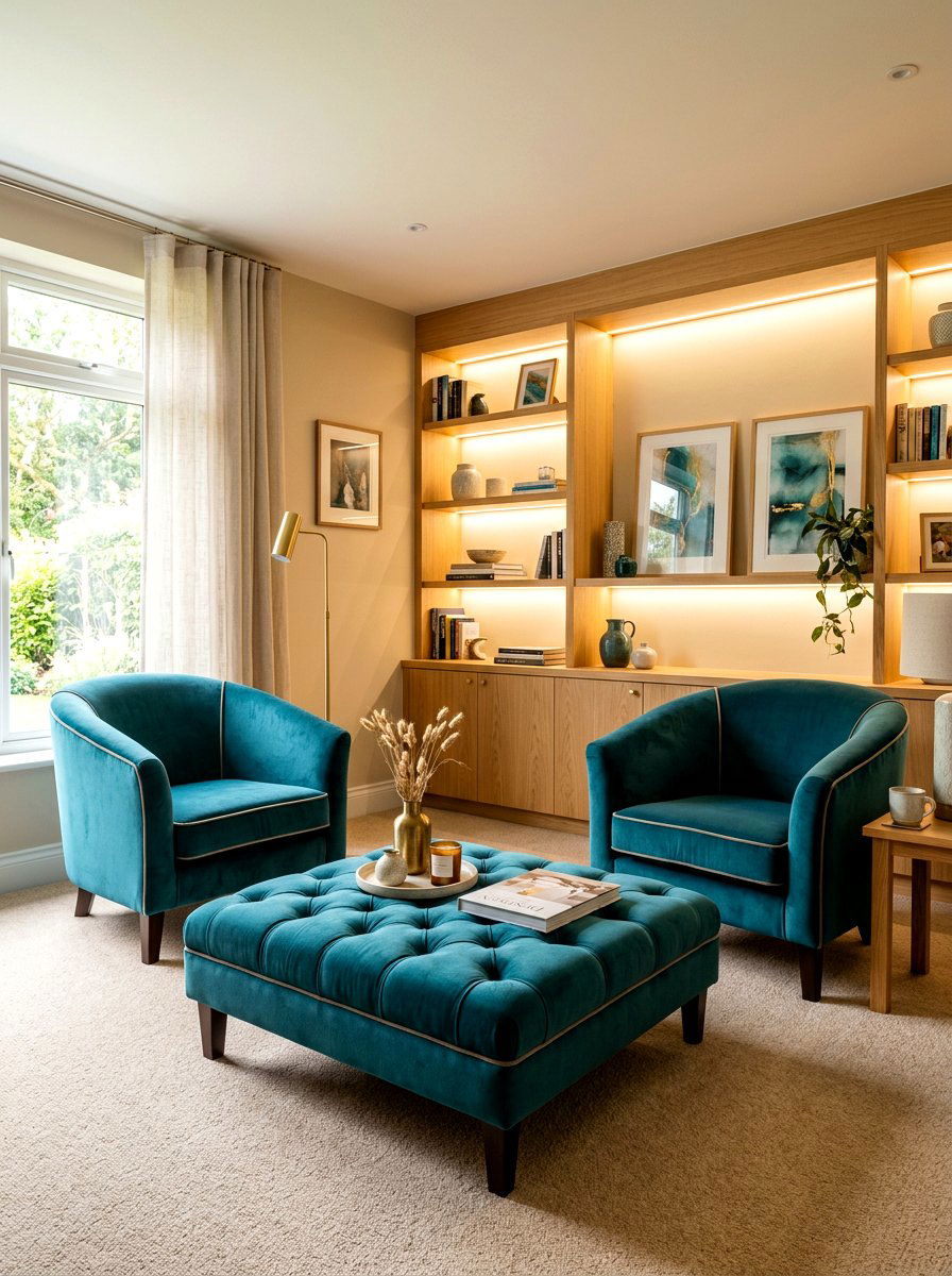 Teal and beige living room furniture - 30 blue and beige living room ideas