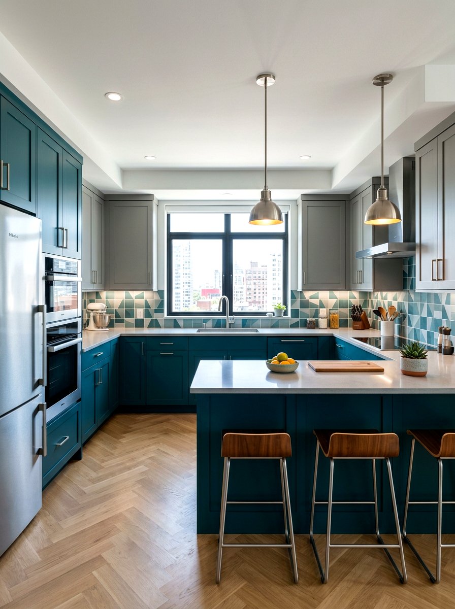 Teal and grey kitchen cabinets - 30 two tone kitchen cabinet ideas