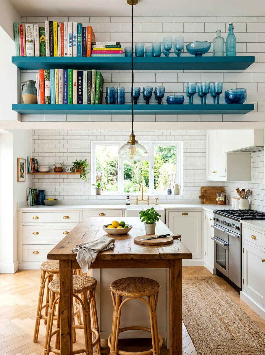 Teal blue kitchen open shelves - 30 blue kitchen ideas