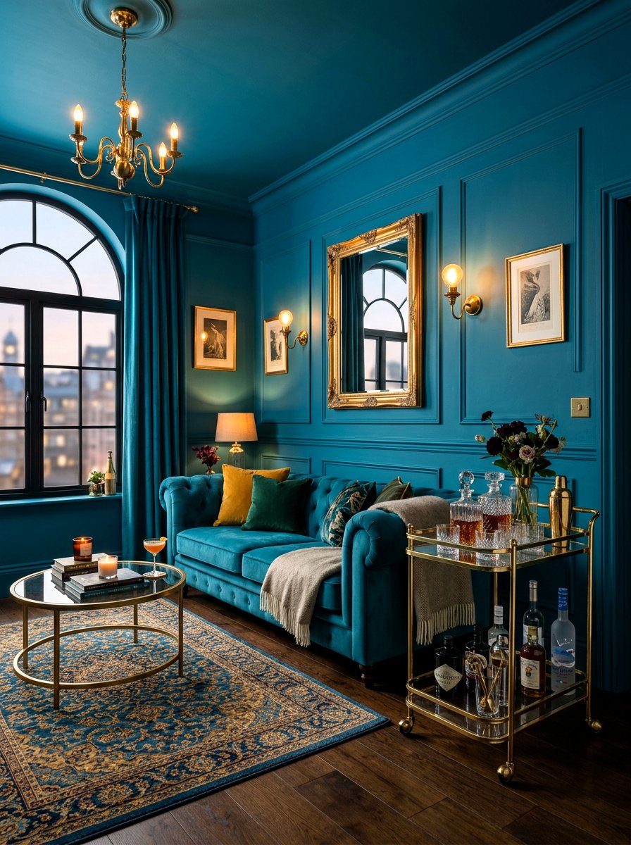 Teal blue lounge - 30 spring color drench ideas