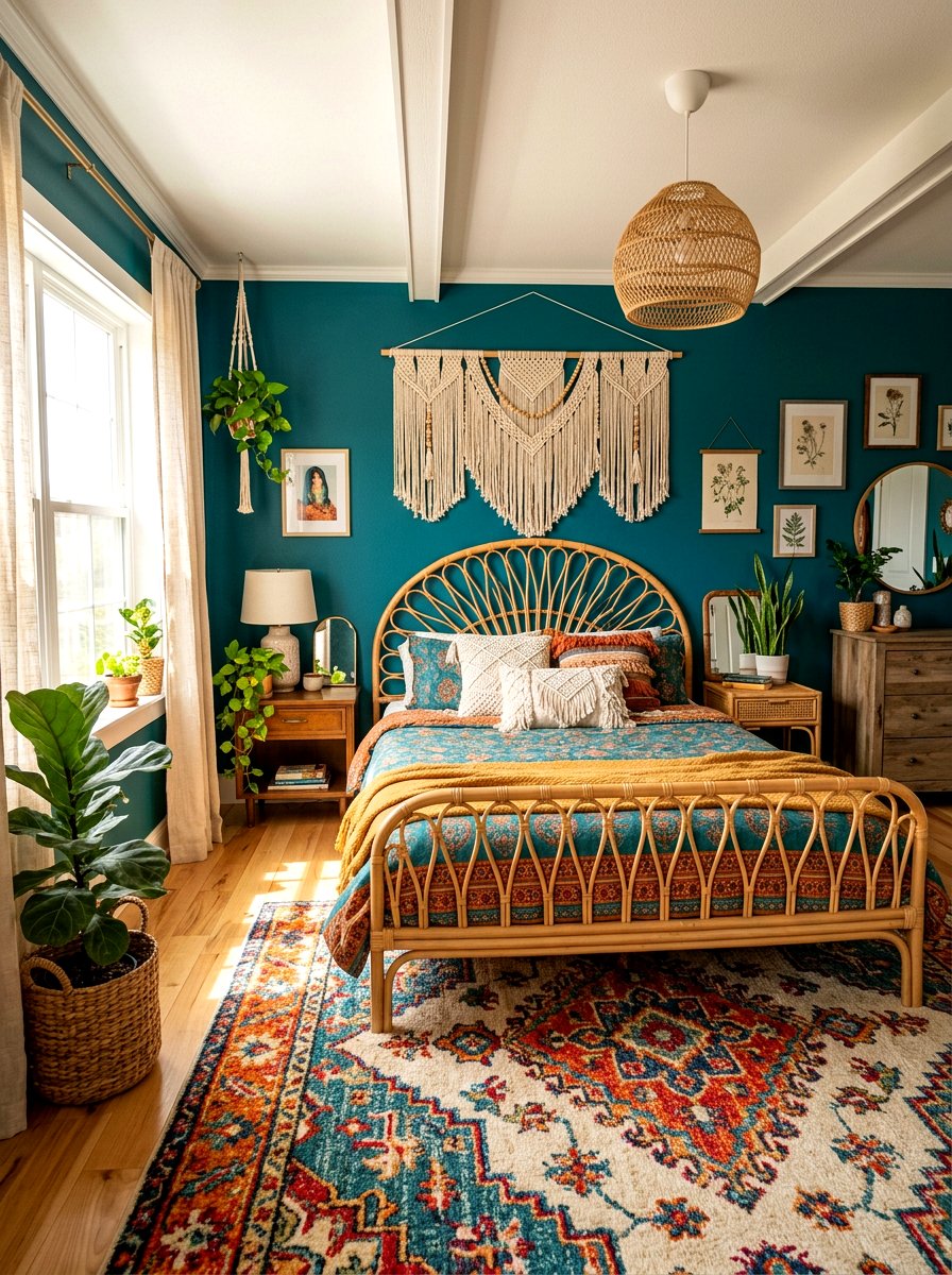 Teal boho chic bedroom - 30 cool blue bedroom ideas