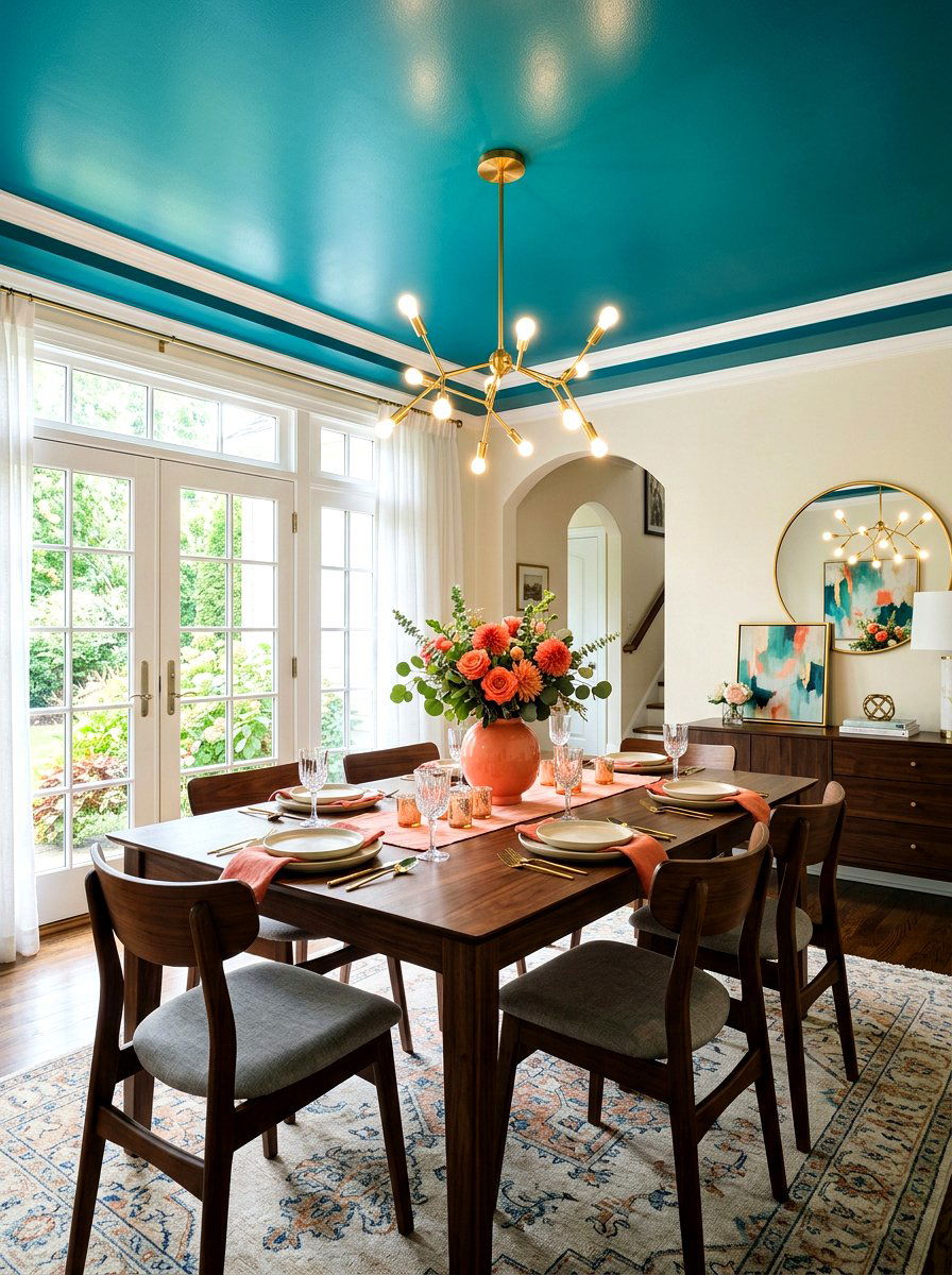 Teal dining room ceiling - 30 painted ceiling dining room ideas