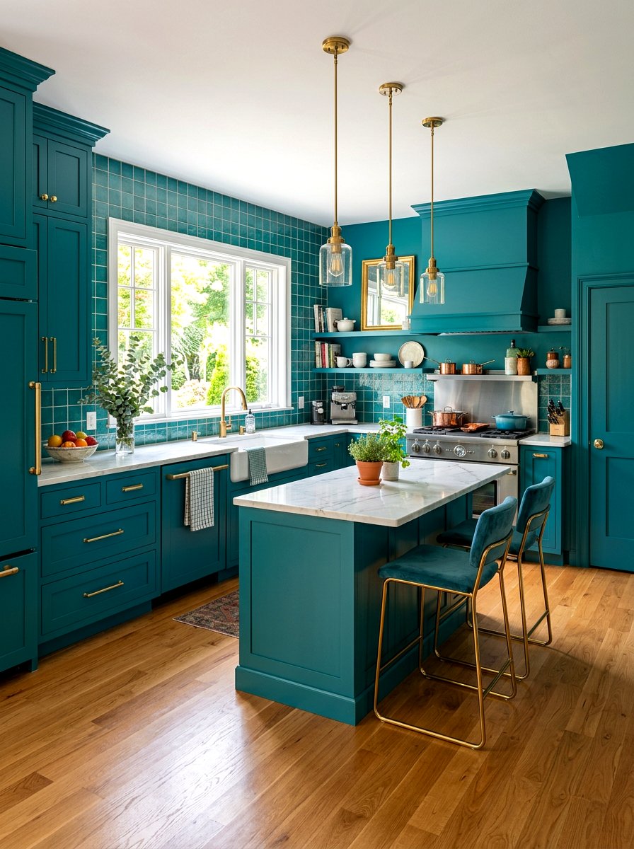 Teal kitchen - 30 color drenched kitchen ideas