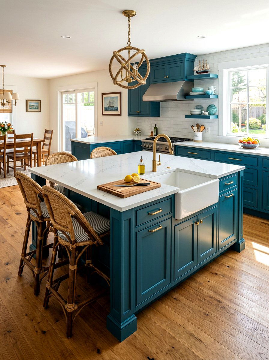 Teal painted kitchen island - 30 statement island kitchen ideas