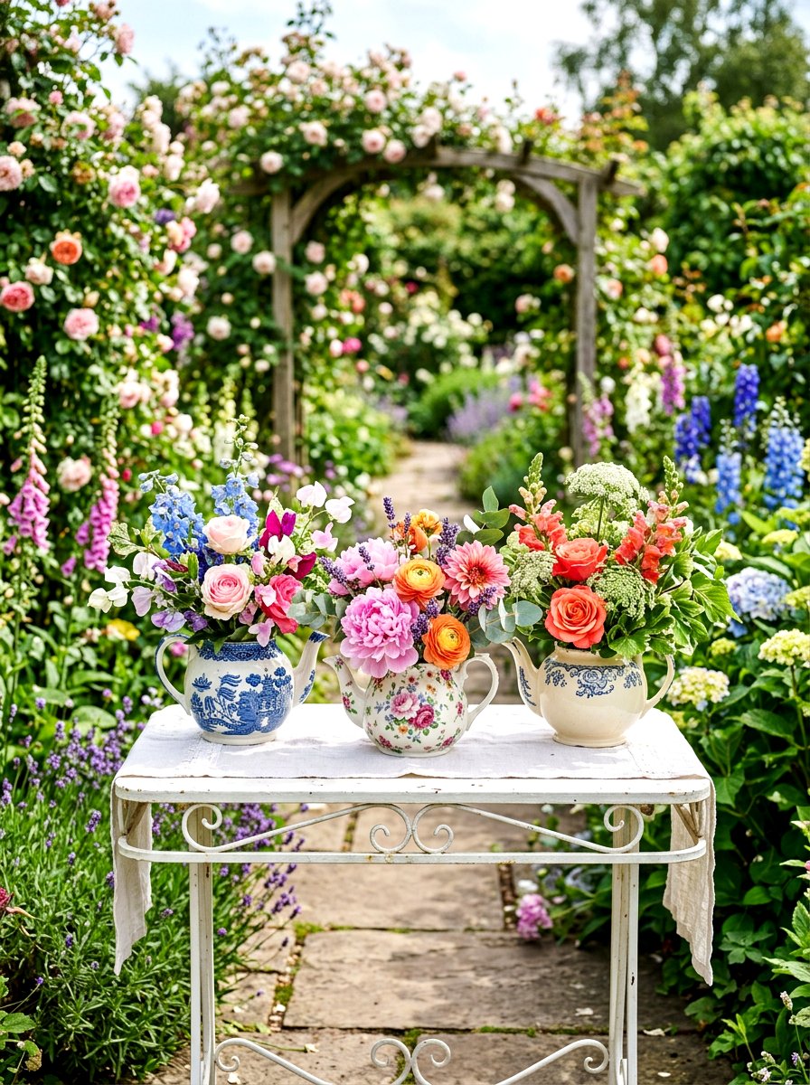 Teapot Floral Centerpiece - 30 garden tea party decor ideas
