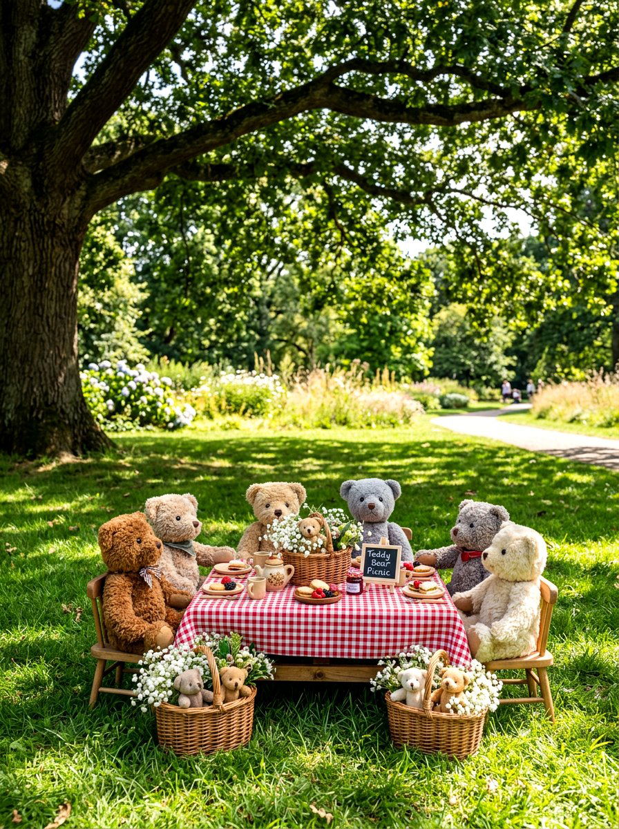 Teddy bear picnic table - 30 garden baby shower table ideas
