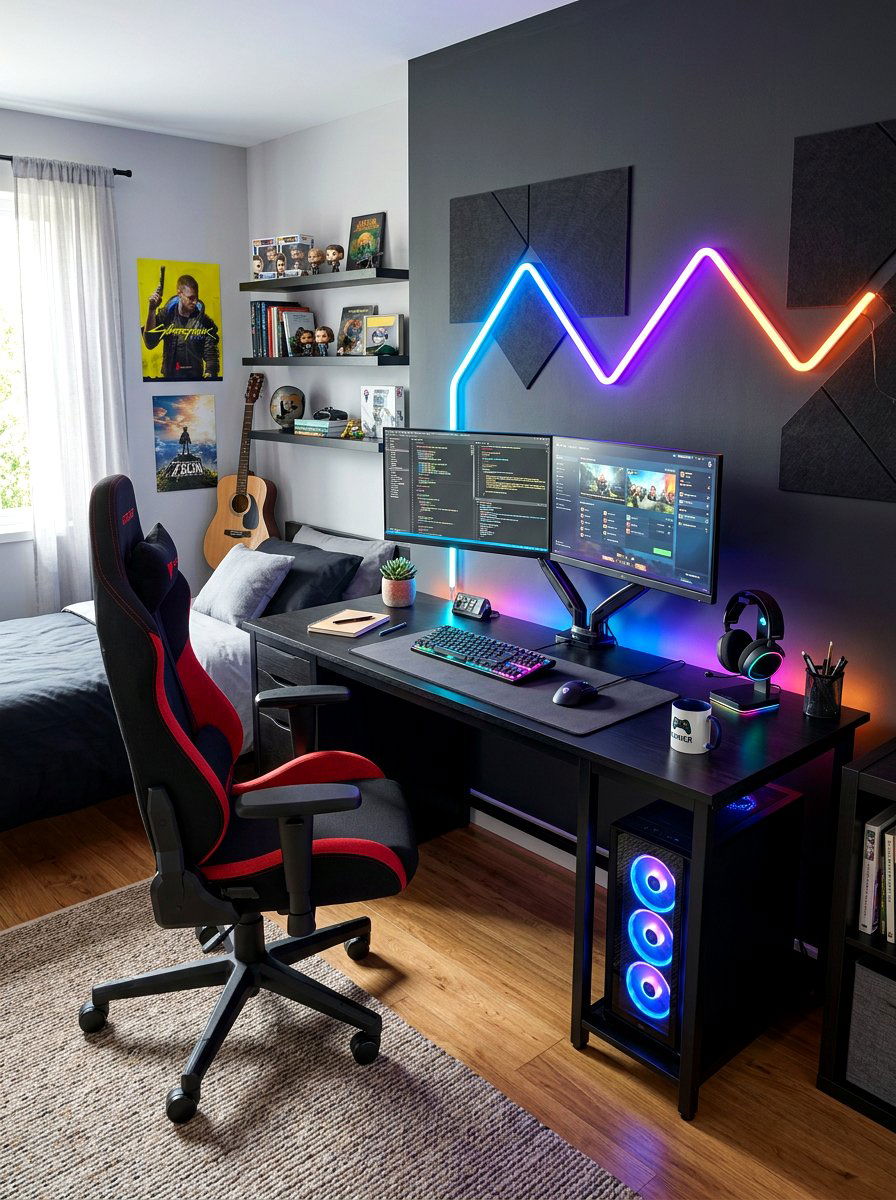 Teenagers gaming and study setup - 30 homework nook ideas