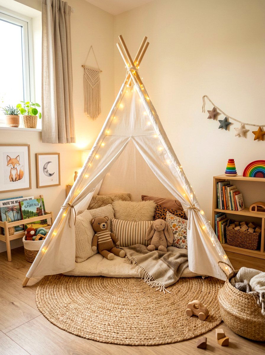 Teepee Play Tent Corner - 30 creative kids room ideas