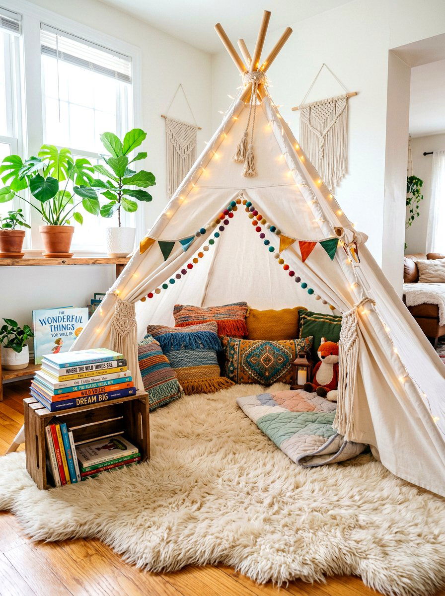 Teepee Reading Corner - 30 kids reading nook ideas