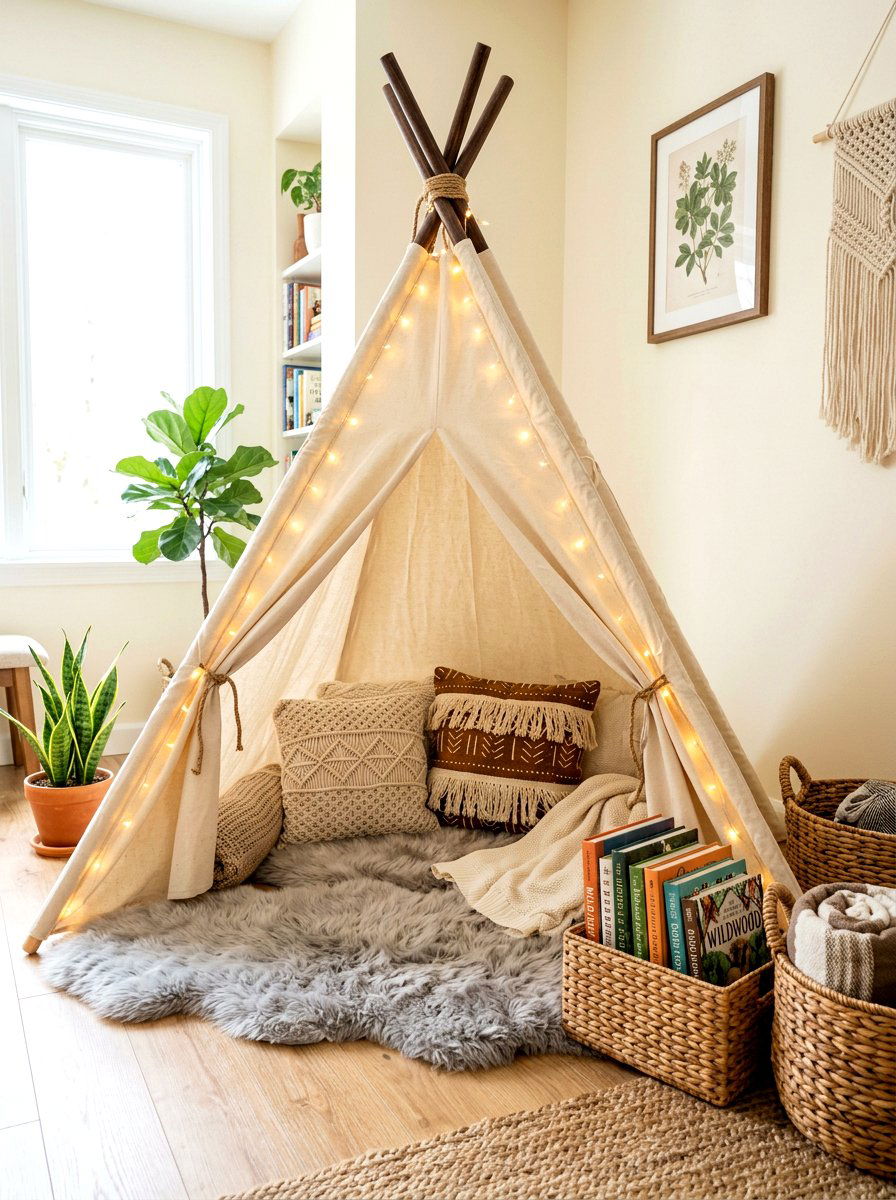 Teepee Tent Corner - 30 kids reading den ideas