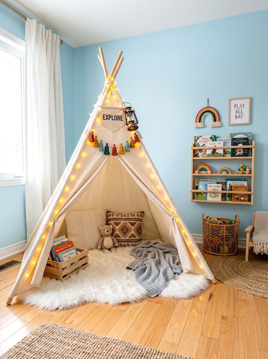 Teepee play area - 30 boys bedroom decor ideas