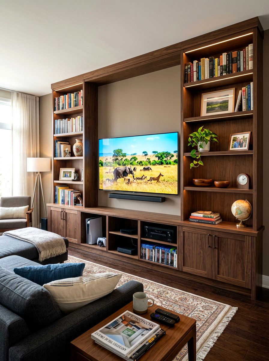 Television Surrounding Shelves - 30 living room shelf decor ideas
