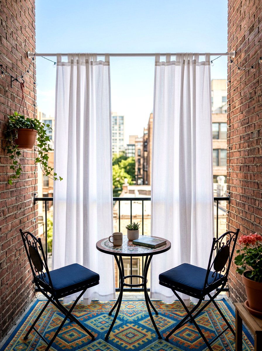 Tension Rod Balcony Curtain Solution - 30 balcony privacy curtain ideas