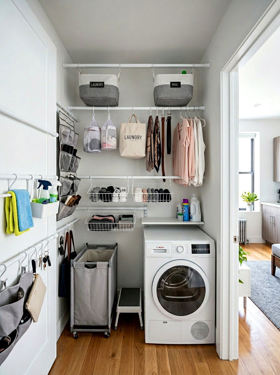 Tension Rod Closet Storage - 30 studio apartment storage ideas