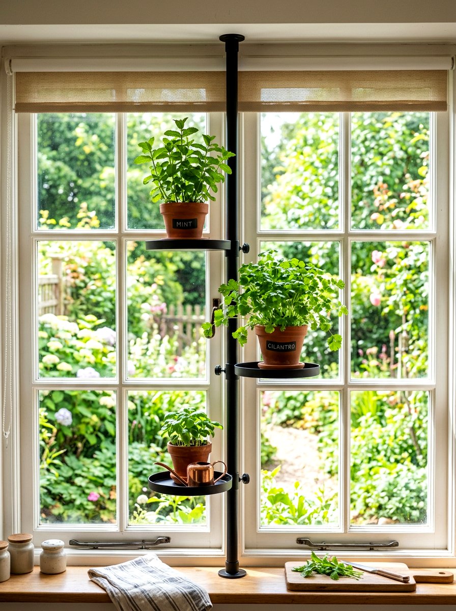 Tension Rod Herb Shelf - 30 indoor herb shelf ideas