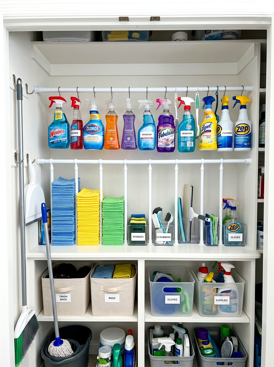 Tension Rod Organizers - 30 utility closet shelving ideas