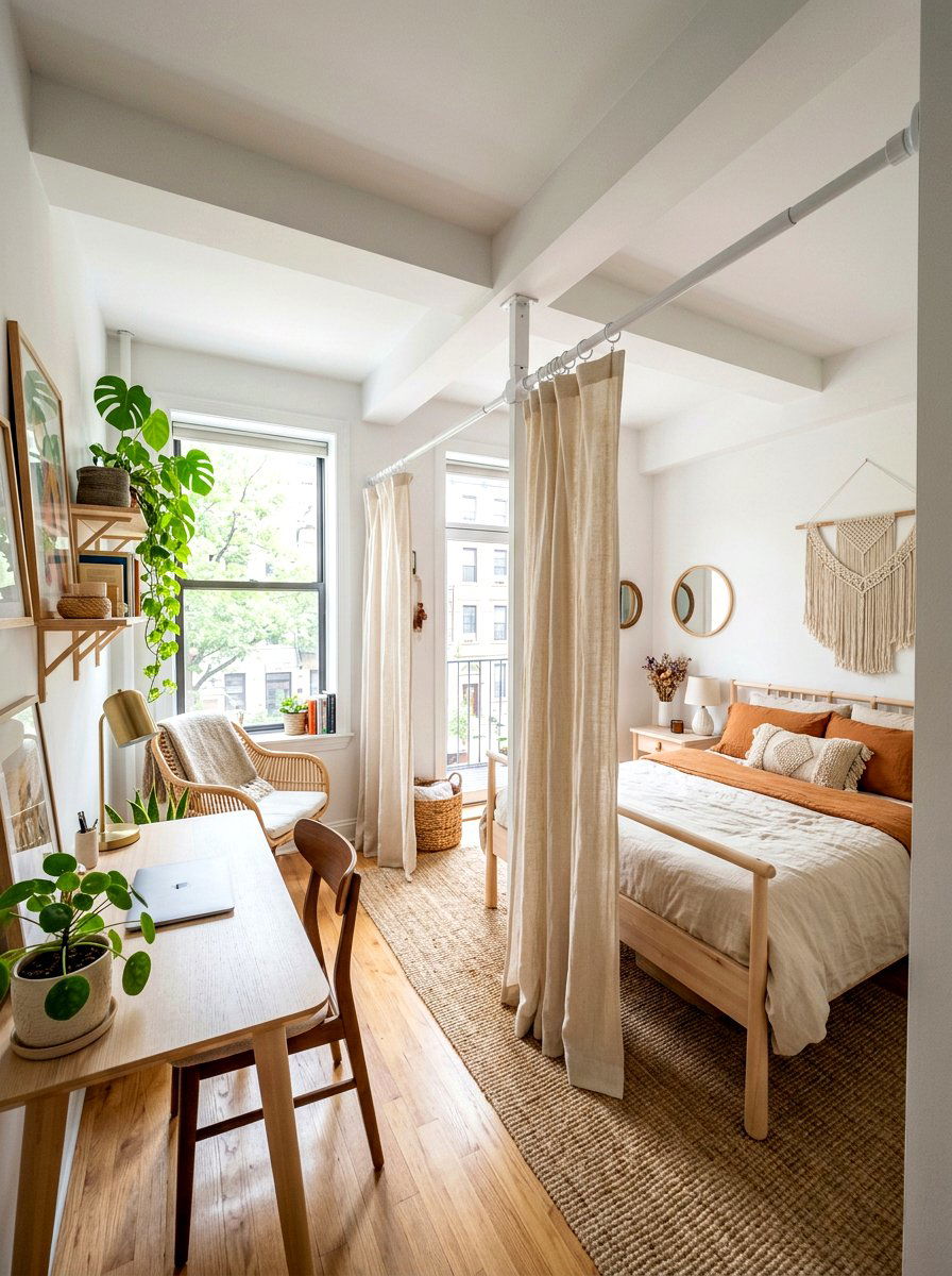 Tension Rod Room Separator - 30 curtain divider apartment ideas