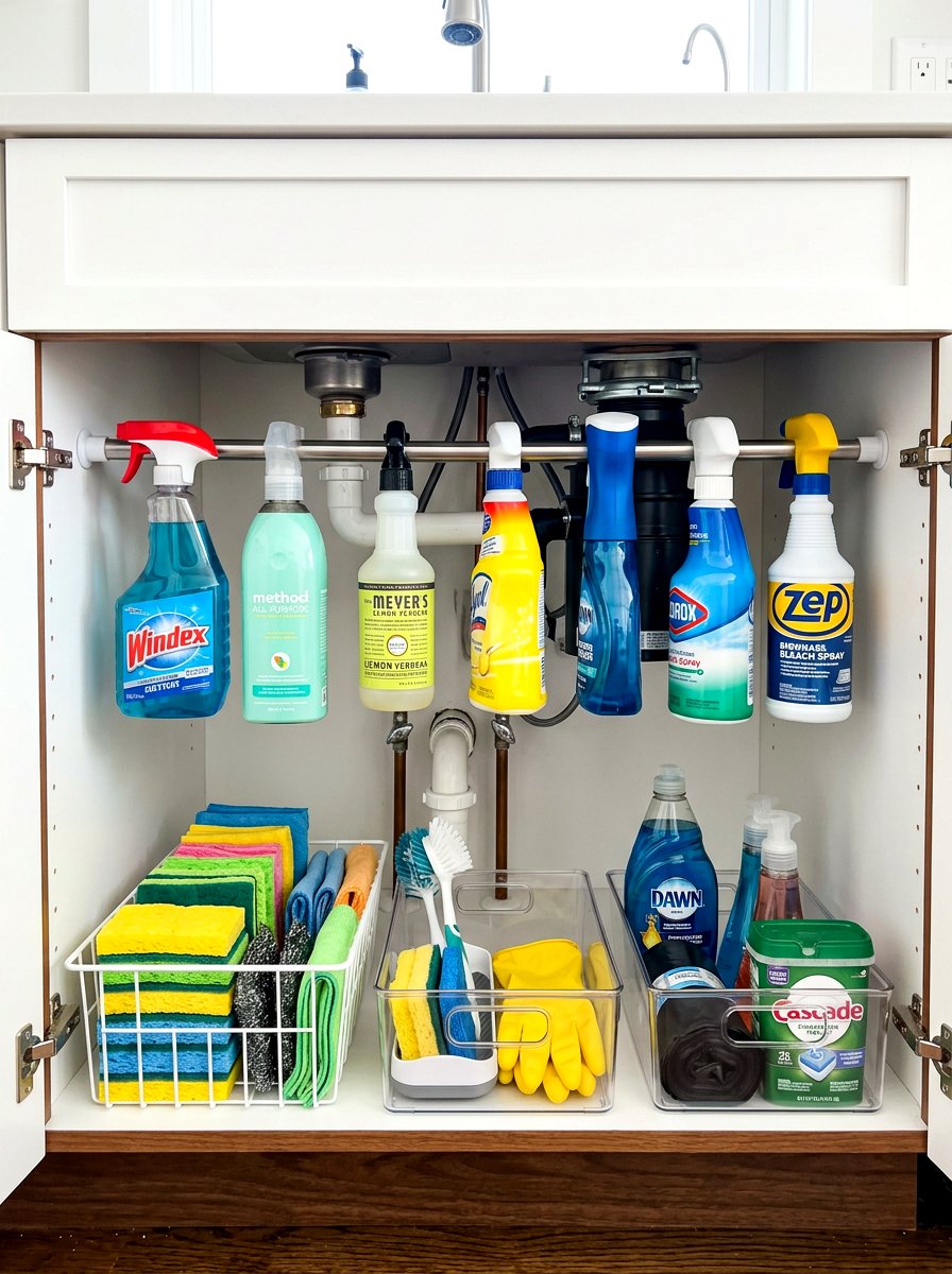 Tension Rod Shelf - 30 micro kitchen storage ideas