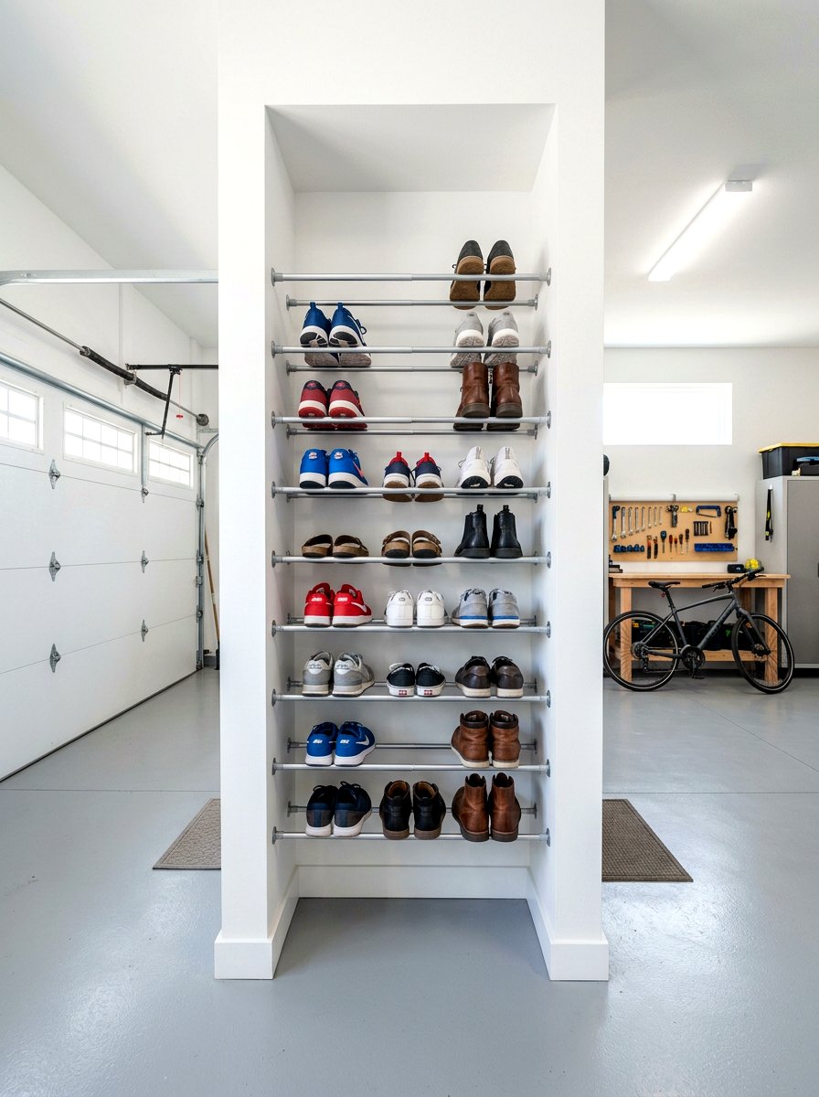 Tension Rod Shoe Rack - 30 garage shoe storage ideas