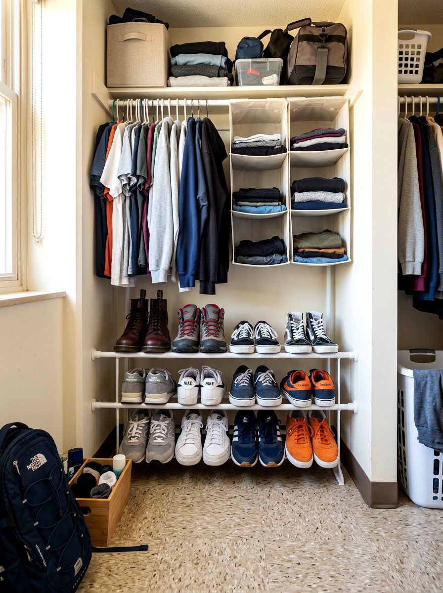 Tension Rod Shoe Rack - 30 dorm storage ideas