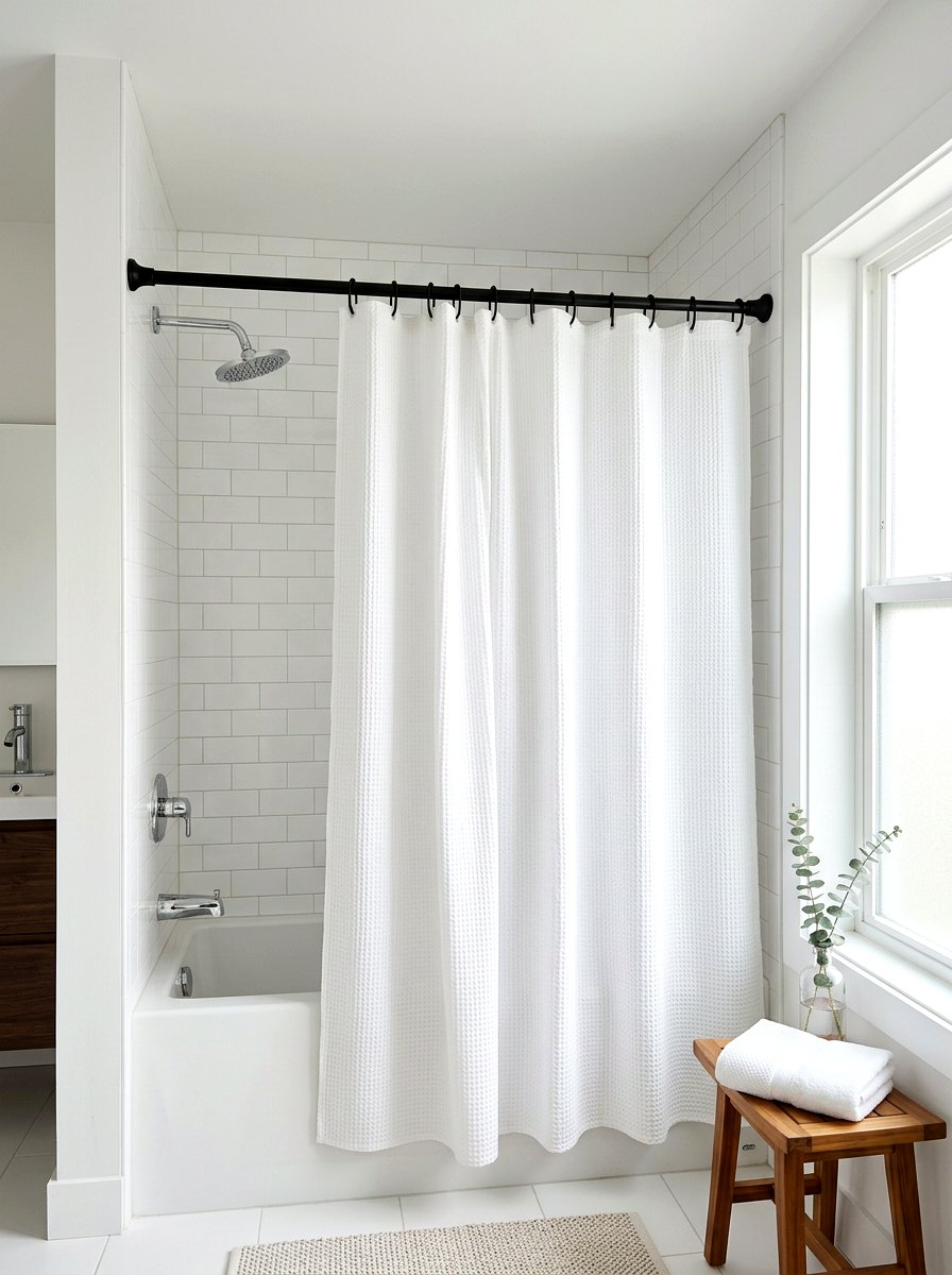 Tension Rod Shower Curtain - 30 small rental bathroom ideas