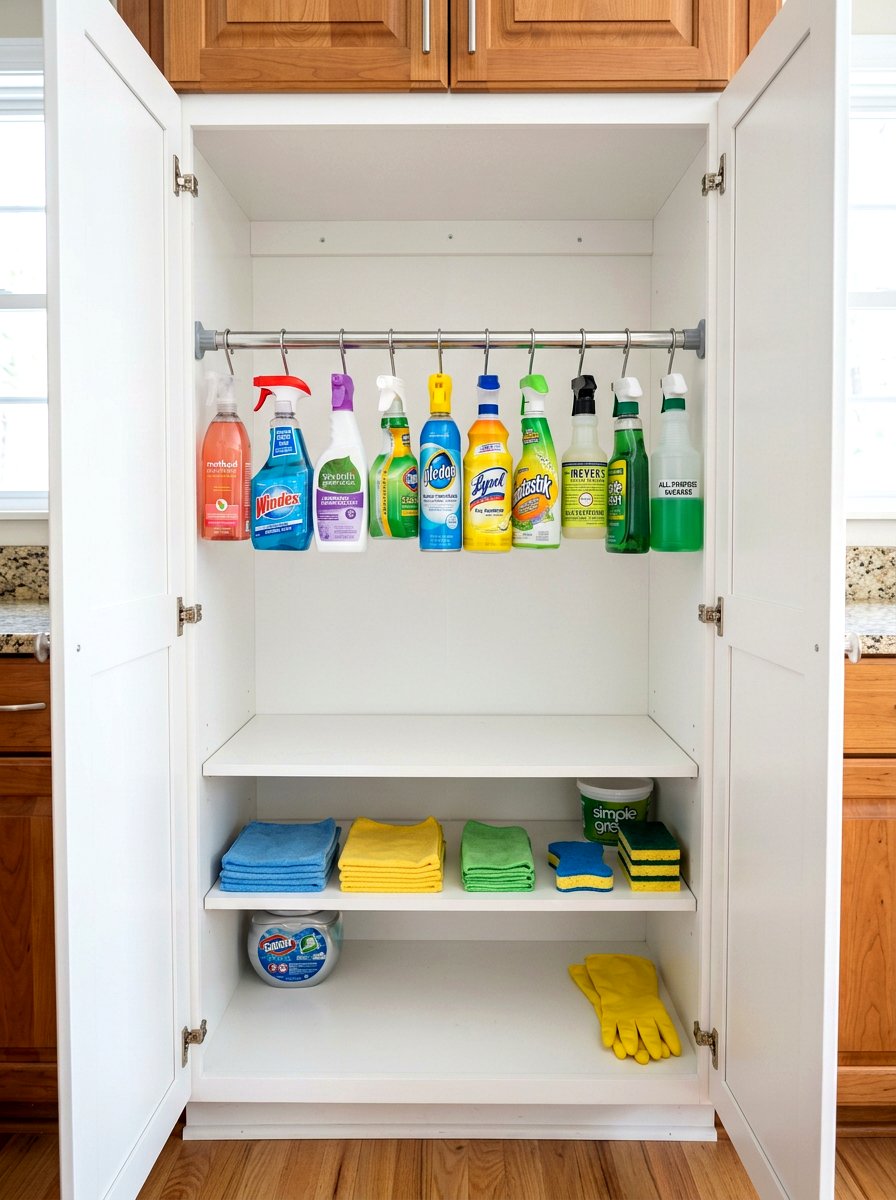 Tension Rod Spray Bottle Storage - 30 under sink storage rental ideas