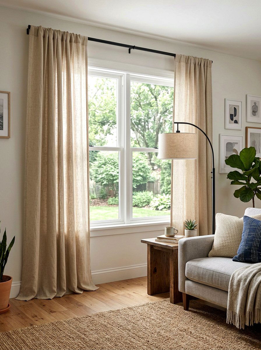Tension Rod Window Curtains - 30 renter friendly living room ideas