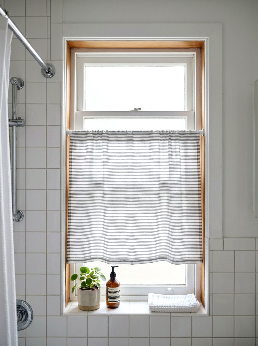 Tension rod cafe curtain bathroom - 30 cafe curtain bathroom ideas