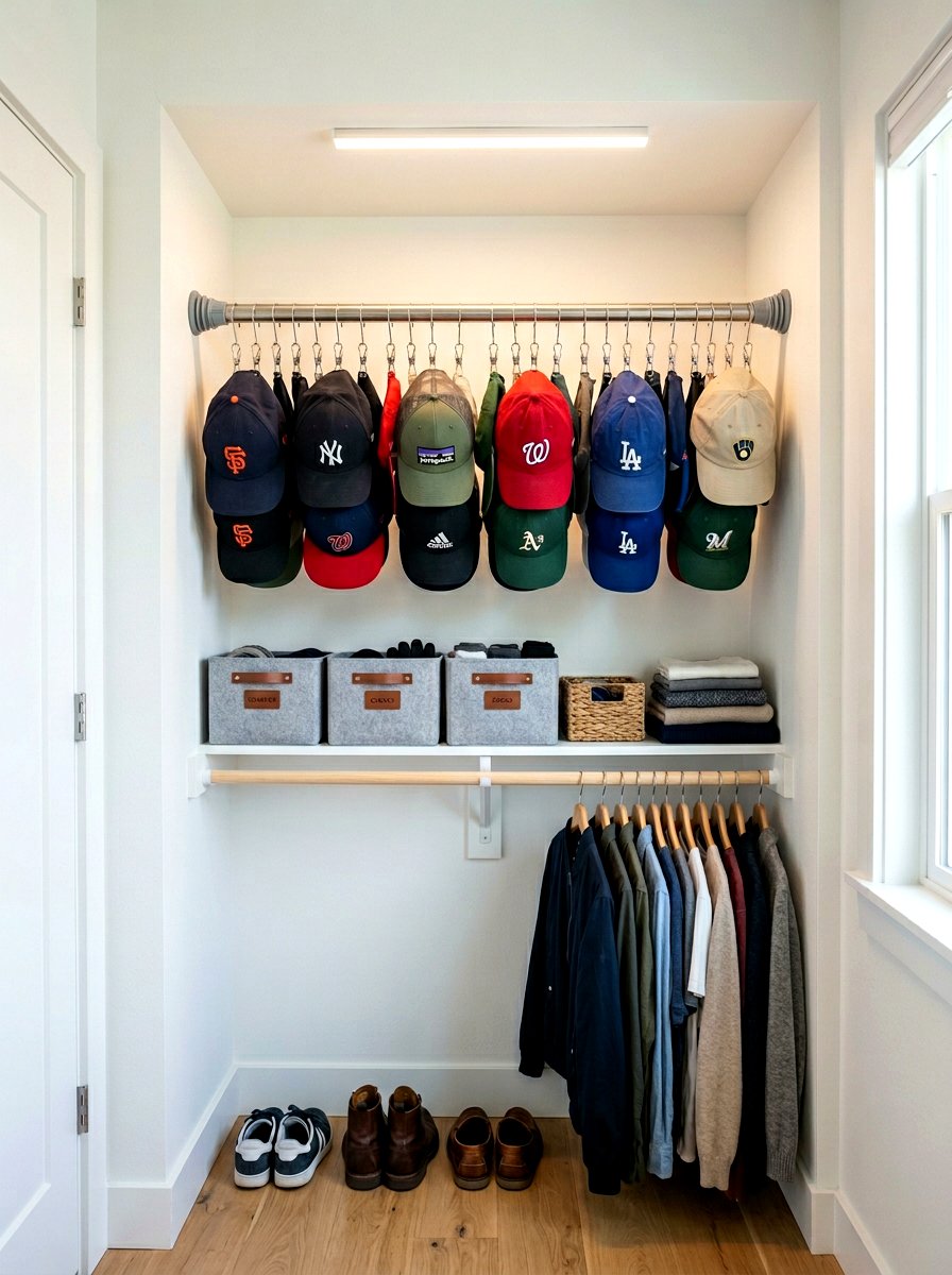 Tension rod hat storage - 30 hat storage closet ideas