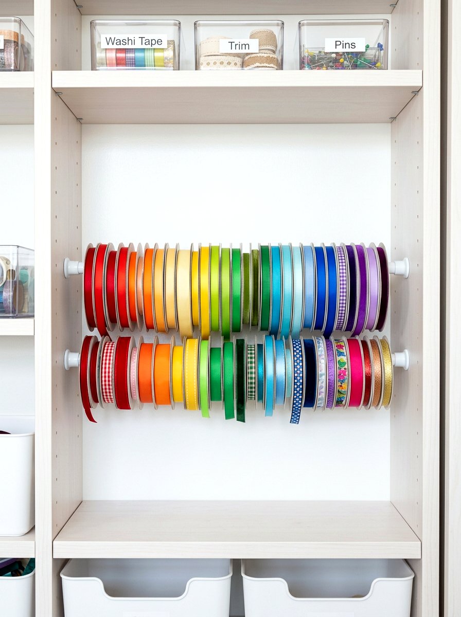 Tension rod ribbon rack - 30 holiday storage ideas