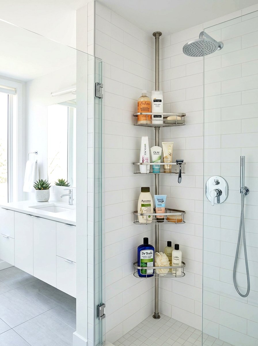 Tension shower caddy - 30 rental bathroom ideas