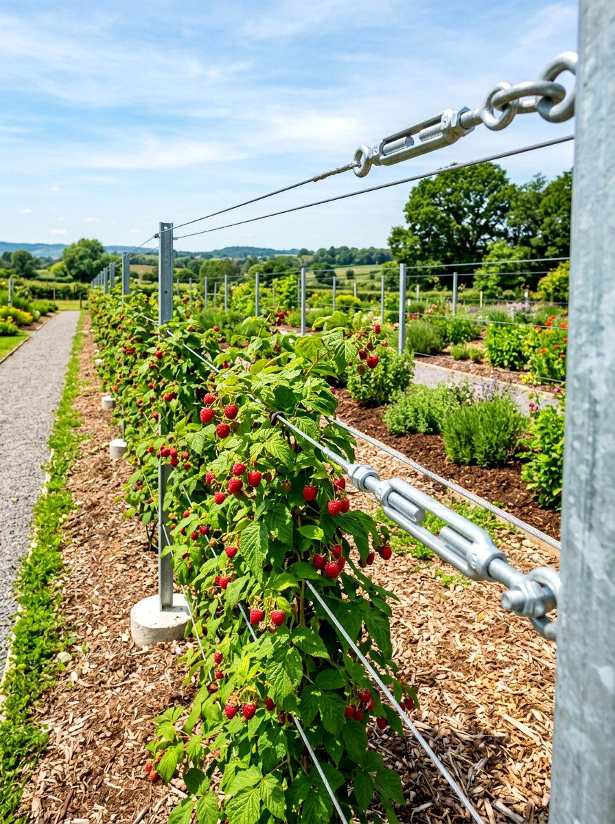 Tension wire raspberry trellis - 30 raspberry trellis ideas