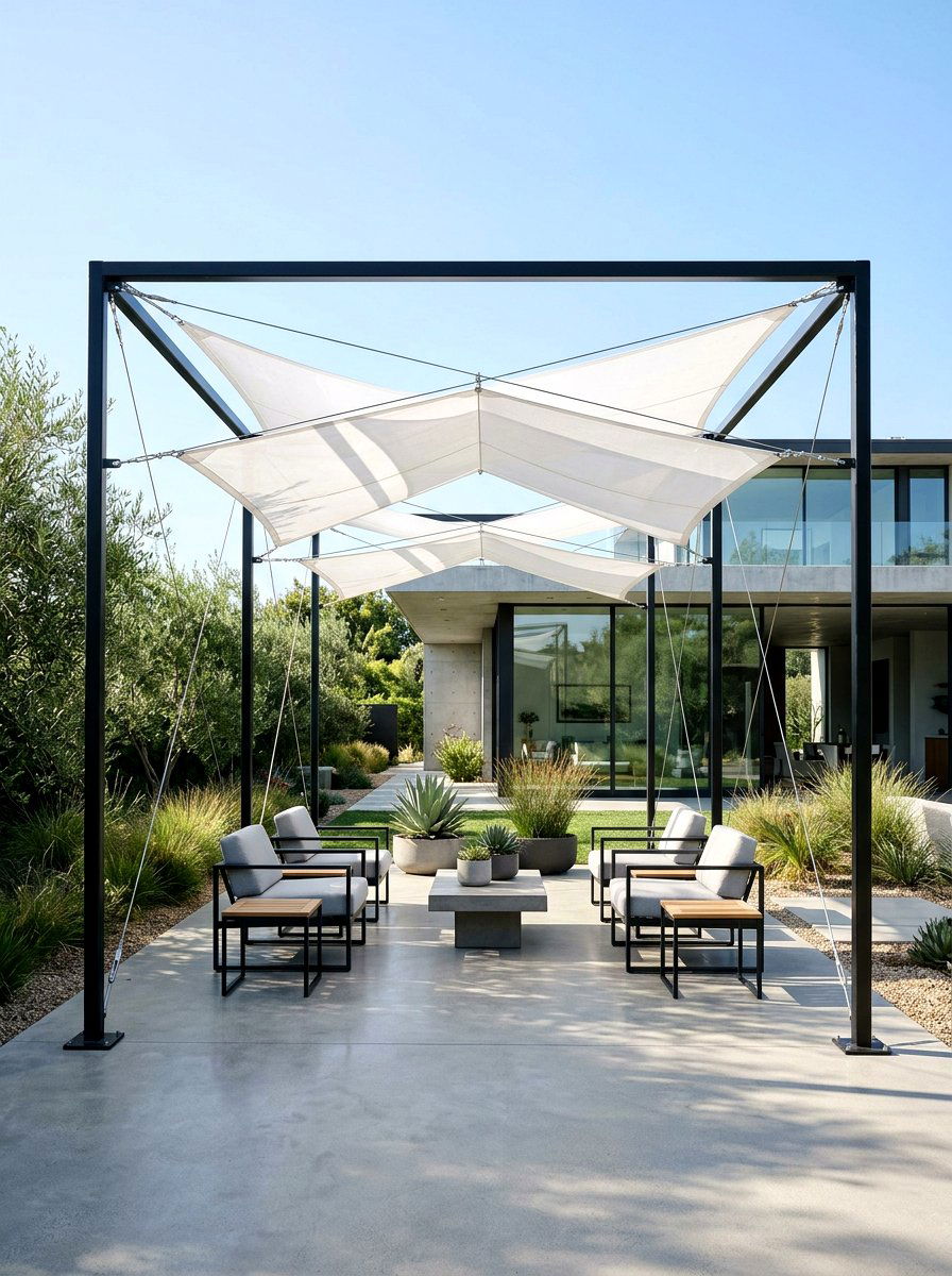 Tensioned Wire Cable Shade - 30 retractable pergola shade ideas
