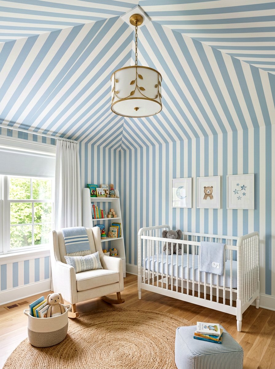 Tented Ceiling Stripe Nursery - 30 stripe nursery wallpaper ideas