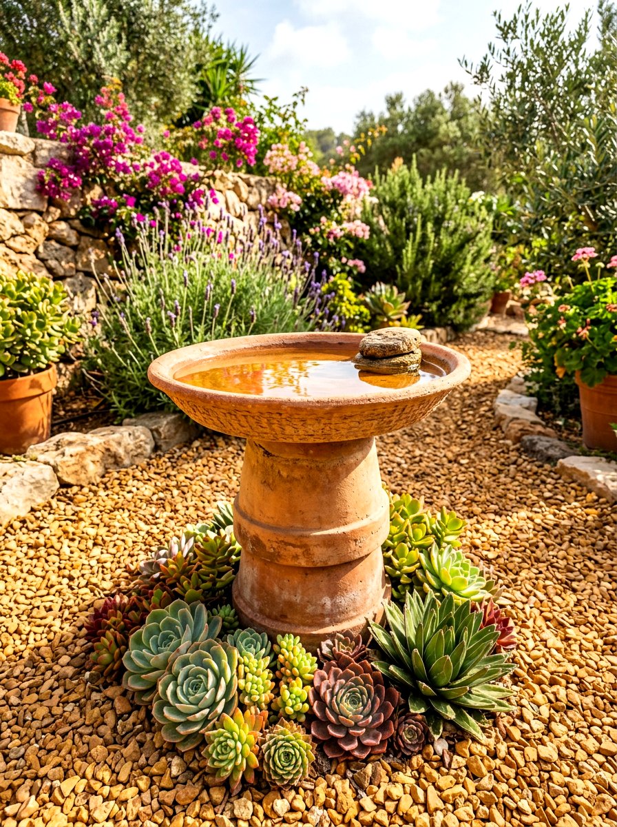 Terra cotta bird bath - 30 front yard bird bath ideas