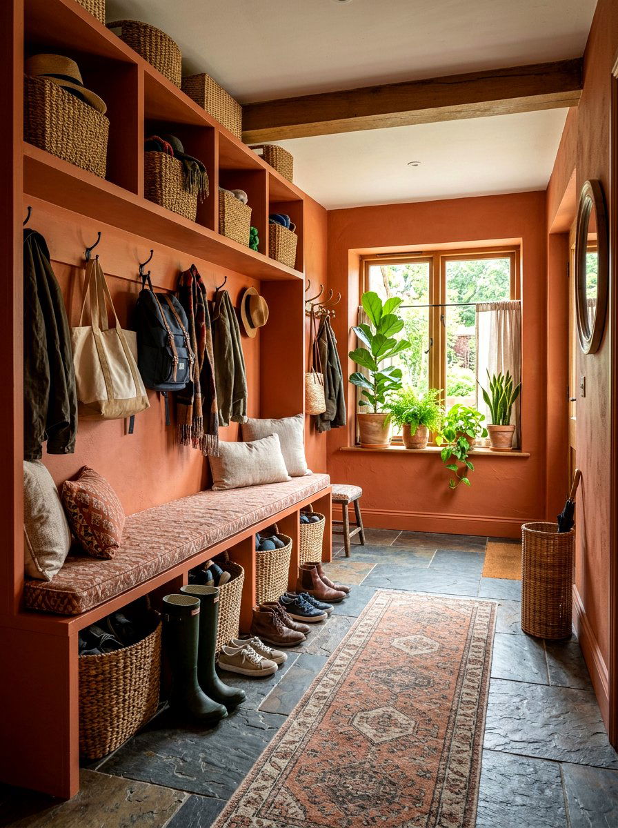 Terra cotta mudroom - 30 spring color drench ideas